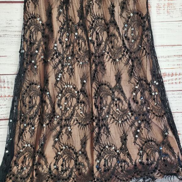 Deep V Sleeveless Black Lace Fairygrunge Dress Size 8 Lined Glam Witchy Sequin - Picture 5 of 15